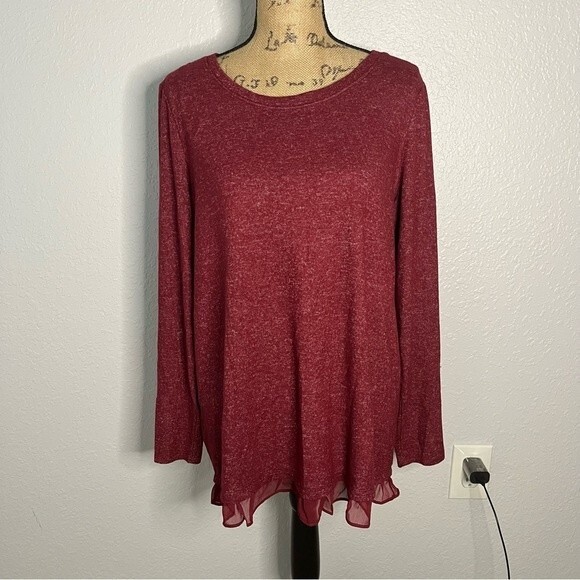 Lauren Conrad Red Size L Pullover Long Sleeve Sweater Scoop Neck Heather Ruffle - Picture 1 of 9